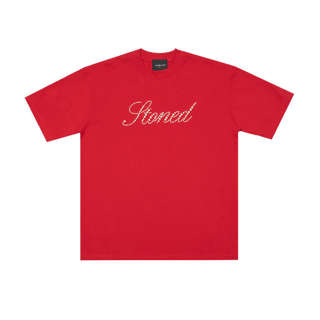 Blessed26 : Cursive Pearl Logo Tee Red