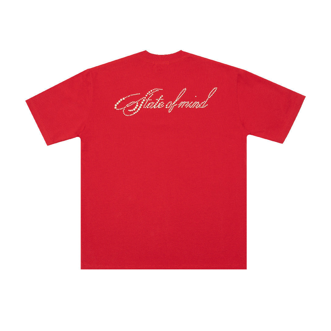 Blessed26 : Cursive Pearl Logo Tee Red