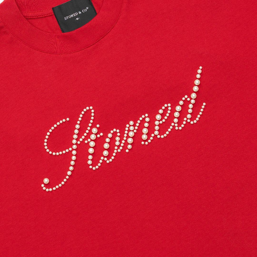 Blessed26 : Cursive Pearl Logo Tee Red
