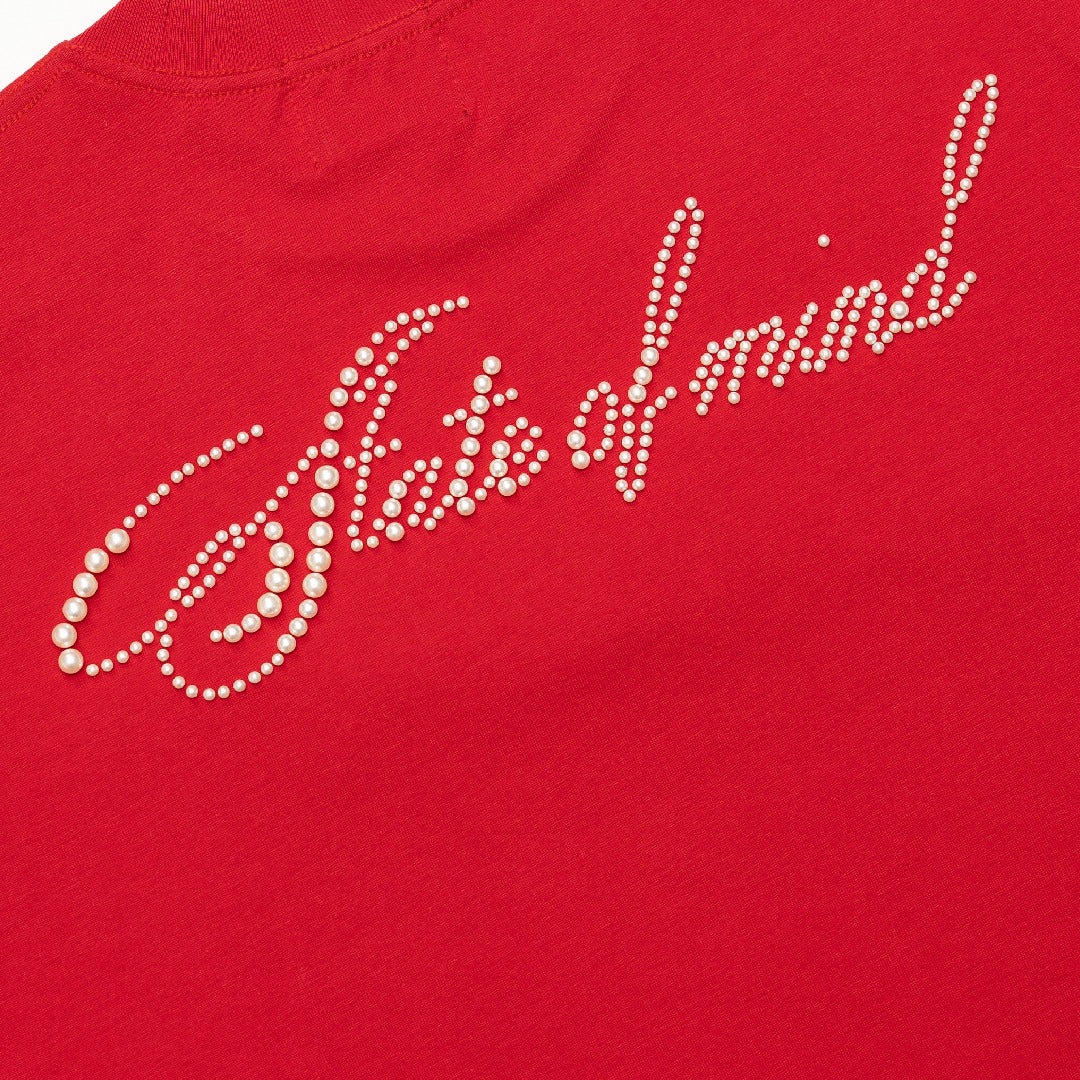 Blessed26 : Cursive Pearl Logo Tee Red
