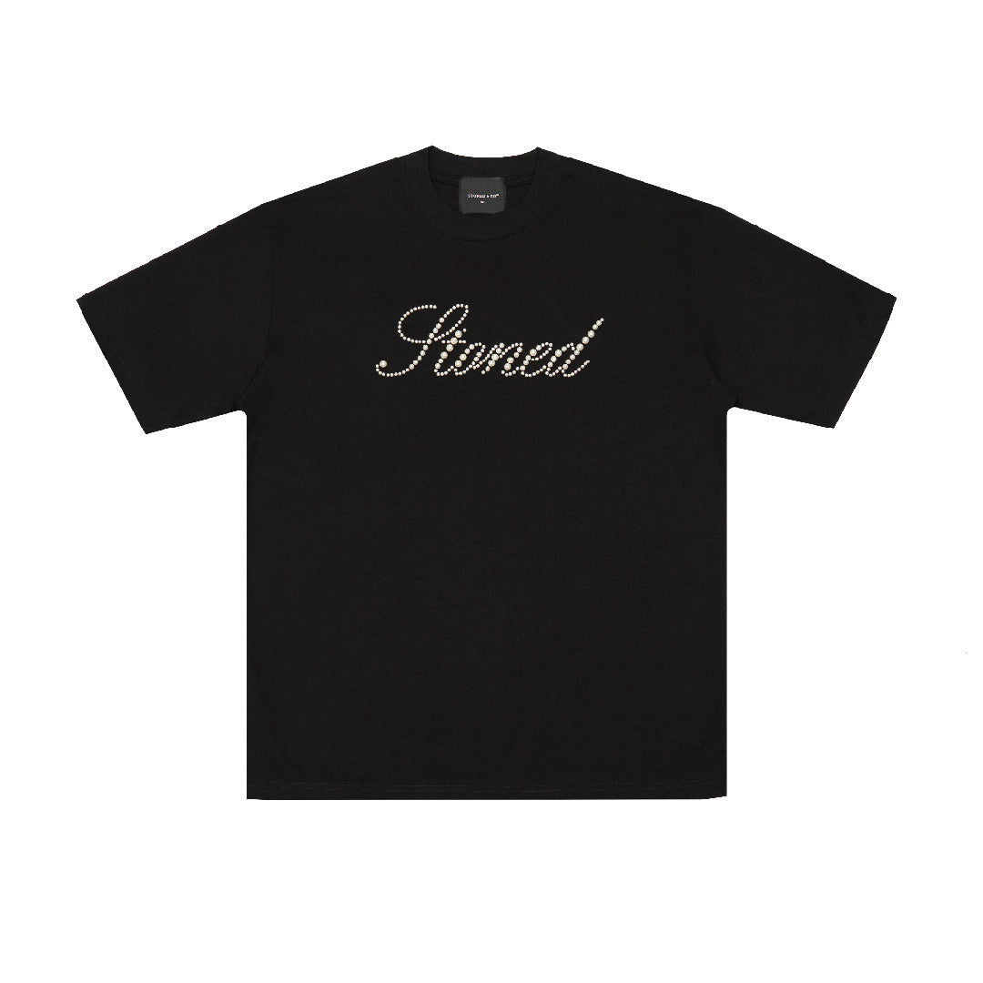 Blessed26 : Cursive Pearl Logo Tee Black
