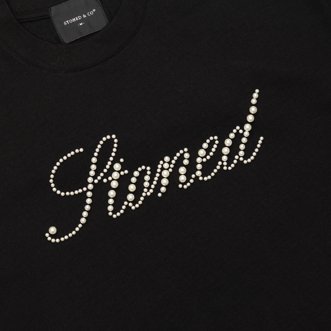 Blessed26 : Cursive Pearl Logo Tee Black