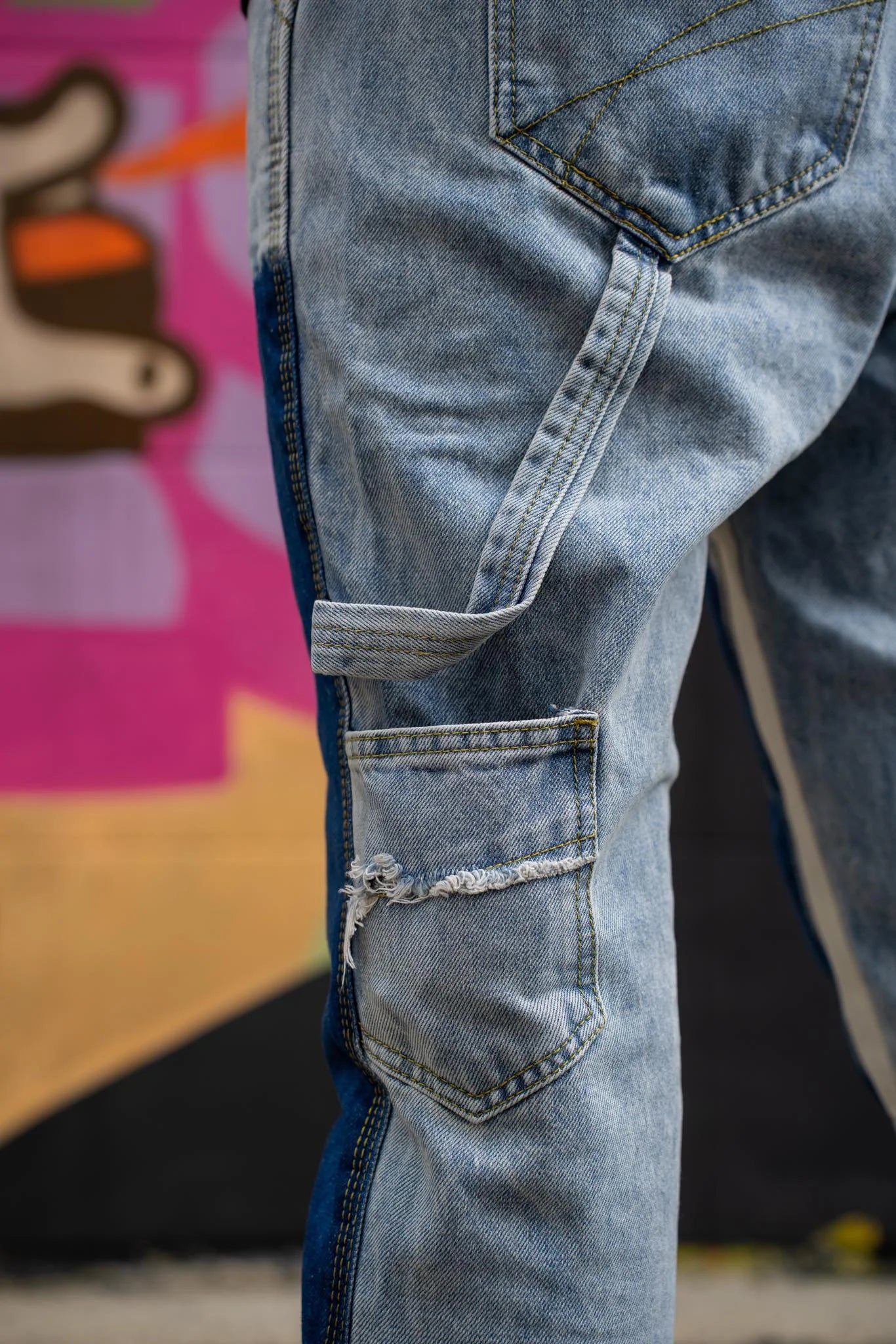 Flare Carpenter Double Knee Jeans (Blue)
