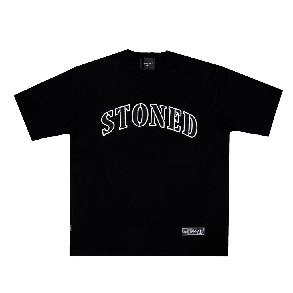 Stoned Retro : Jet Black Varsity Logo Tee Black