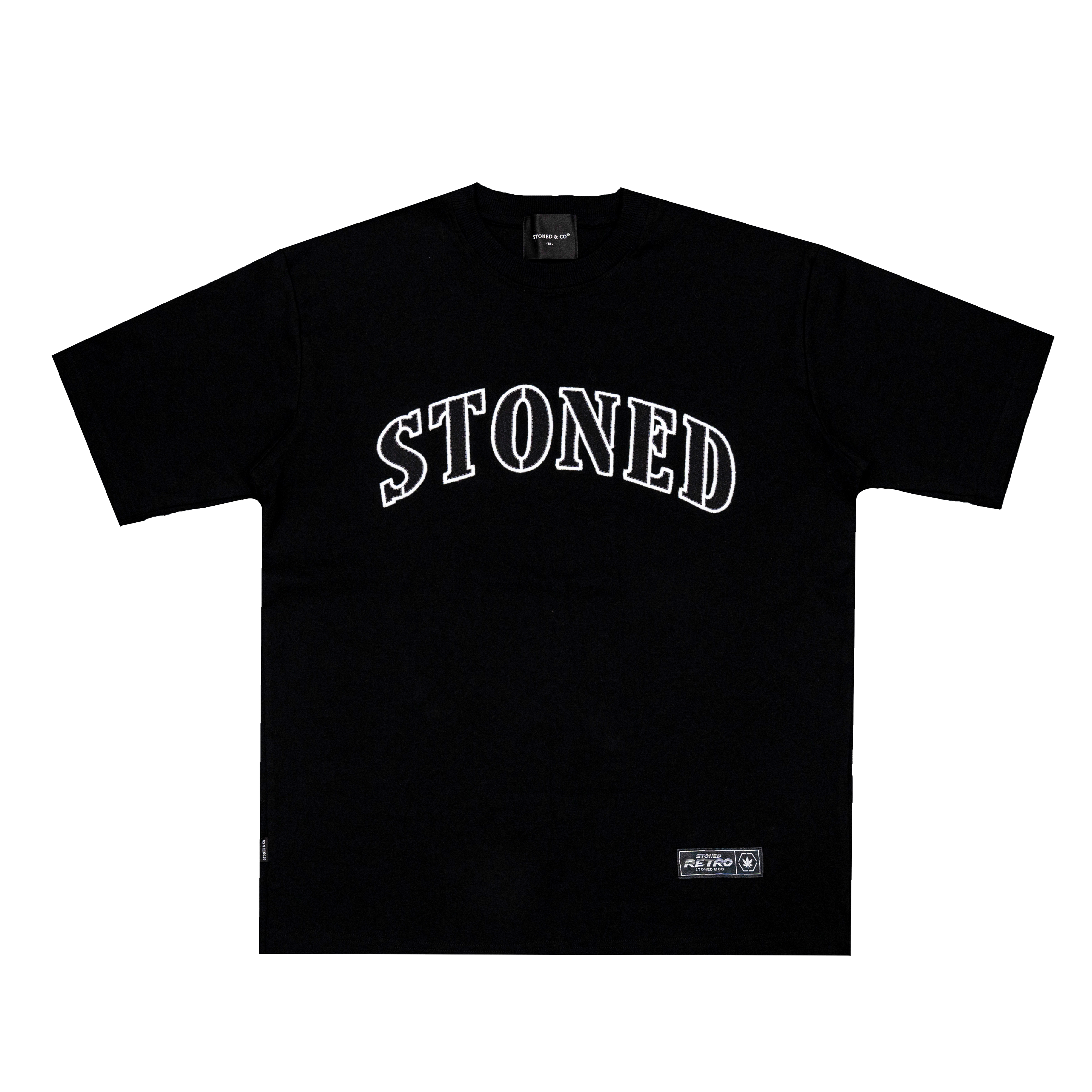 Stoned Retro : Jet Black Varsity Logo Tee Black