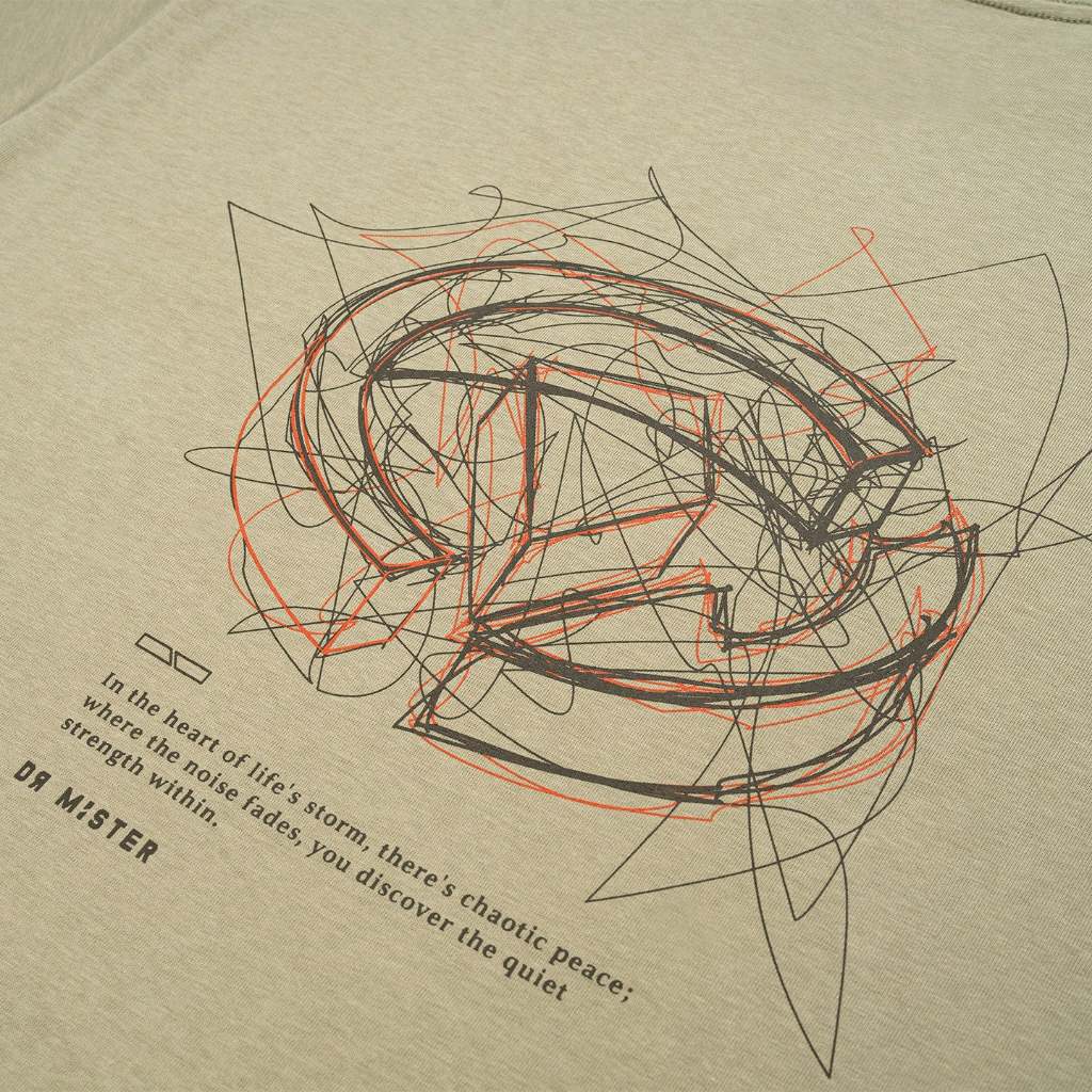 Scribbles Chaotic Peace L-Broad Tee - Dust Olive