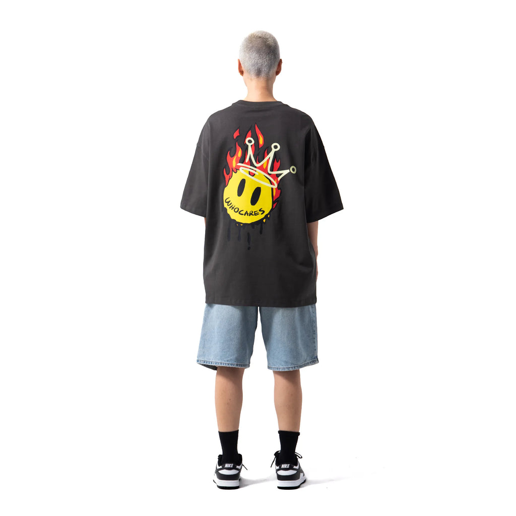 Burning Smiley Face Tee Black
