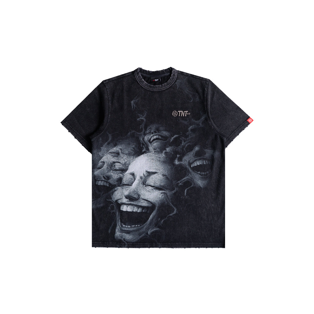 Stonewashed Faces Tee Black