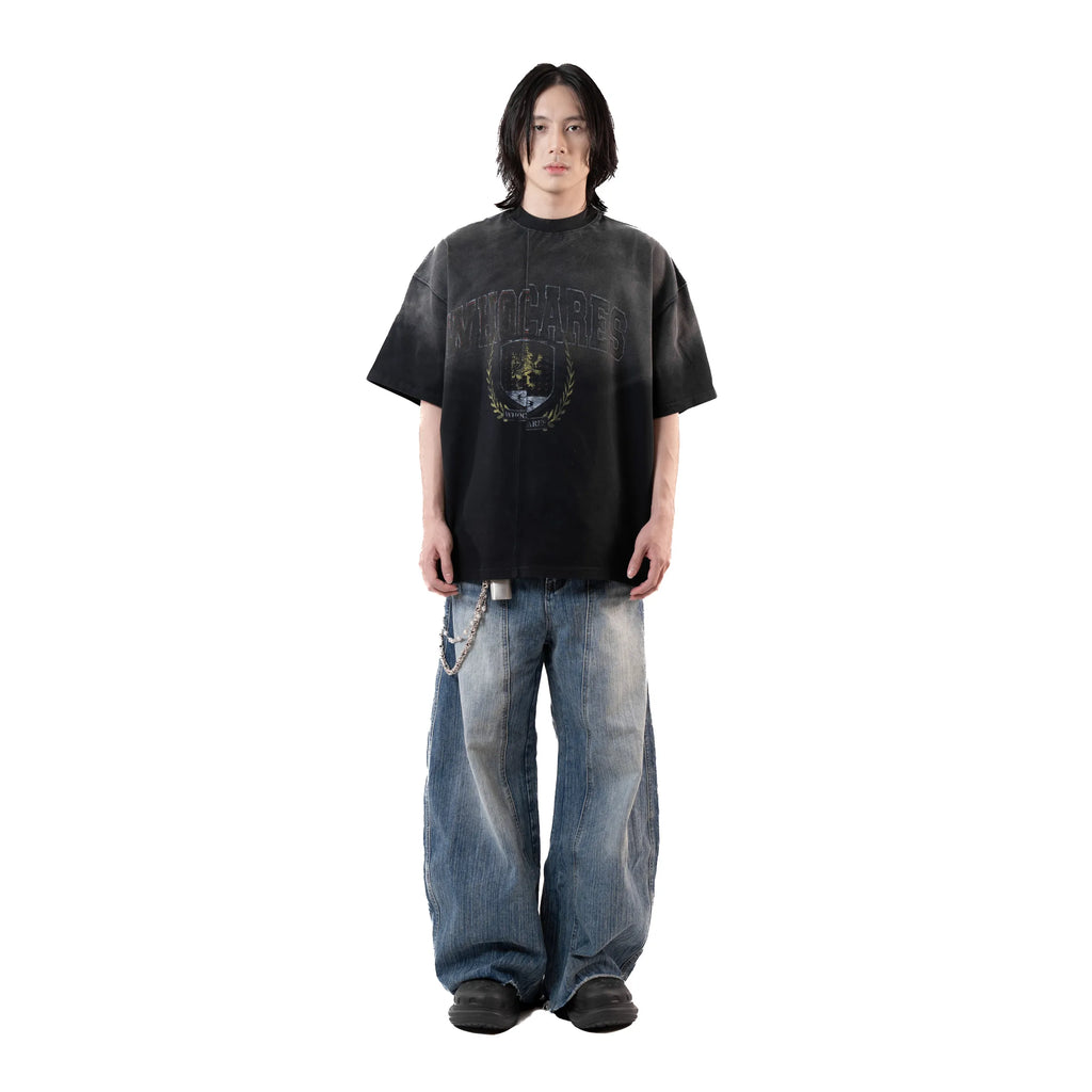 Washed Split Emblem Tee Black