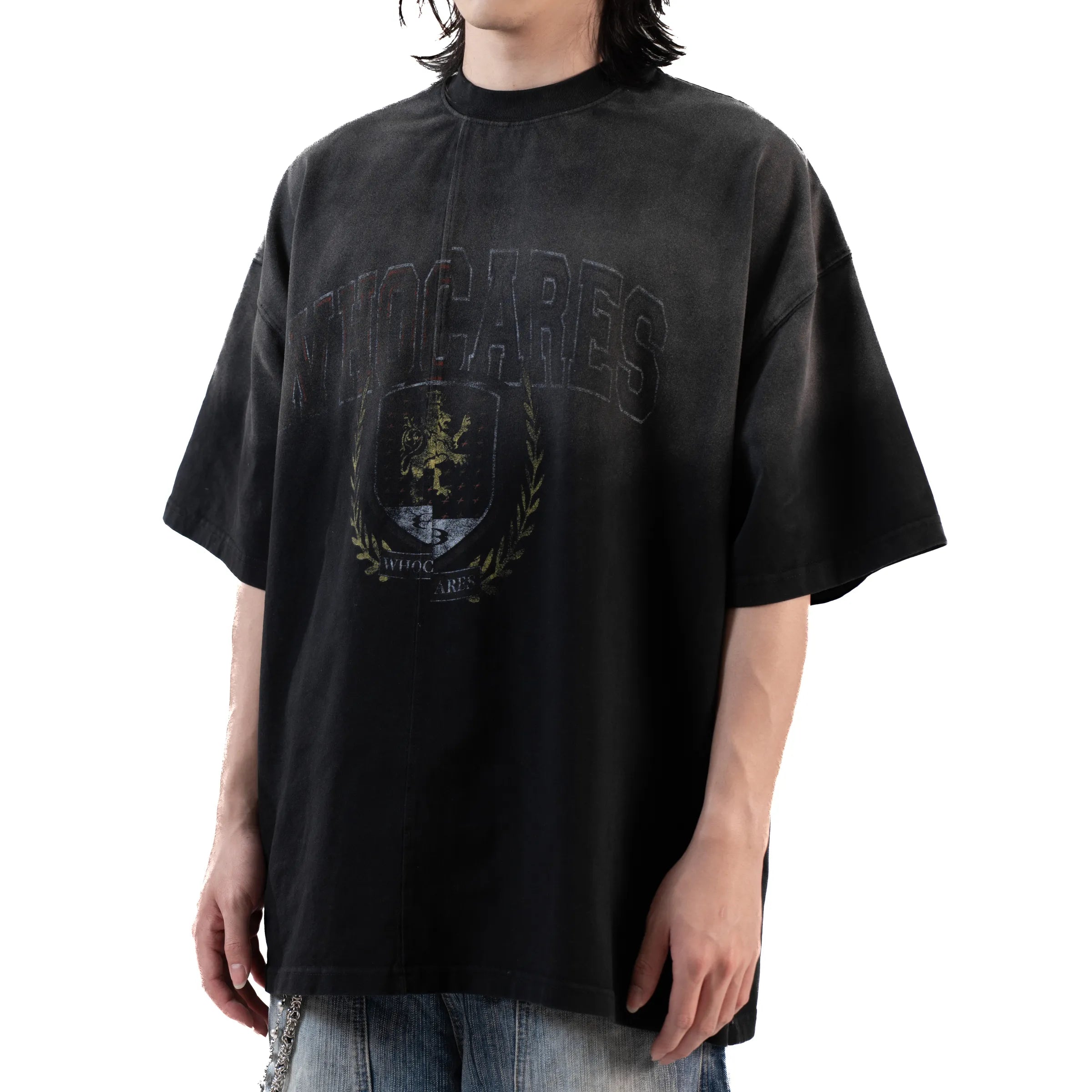 Washed Split Emblem Tee Black