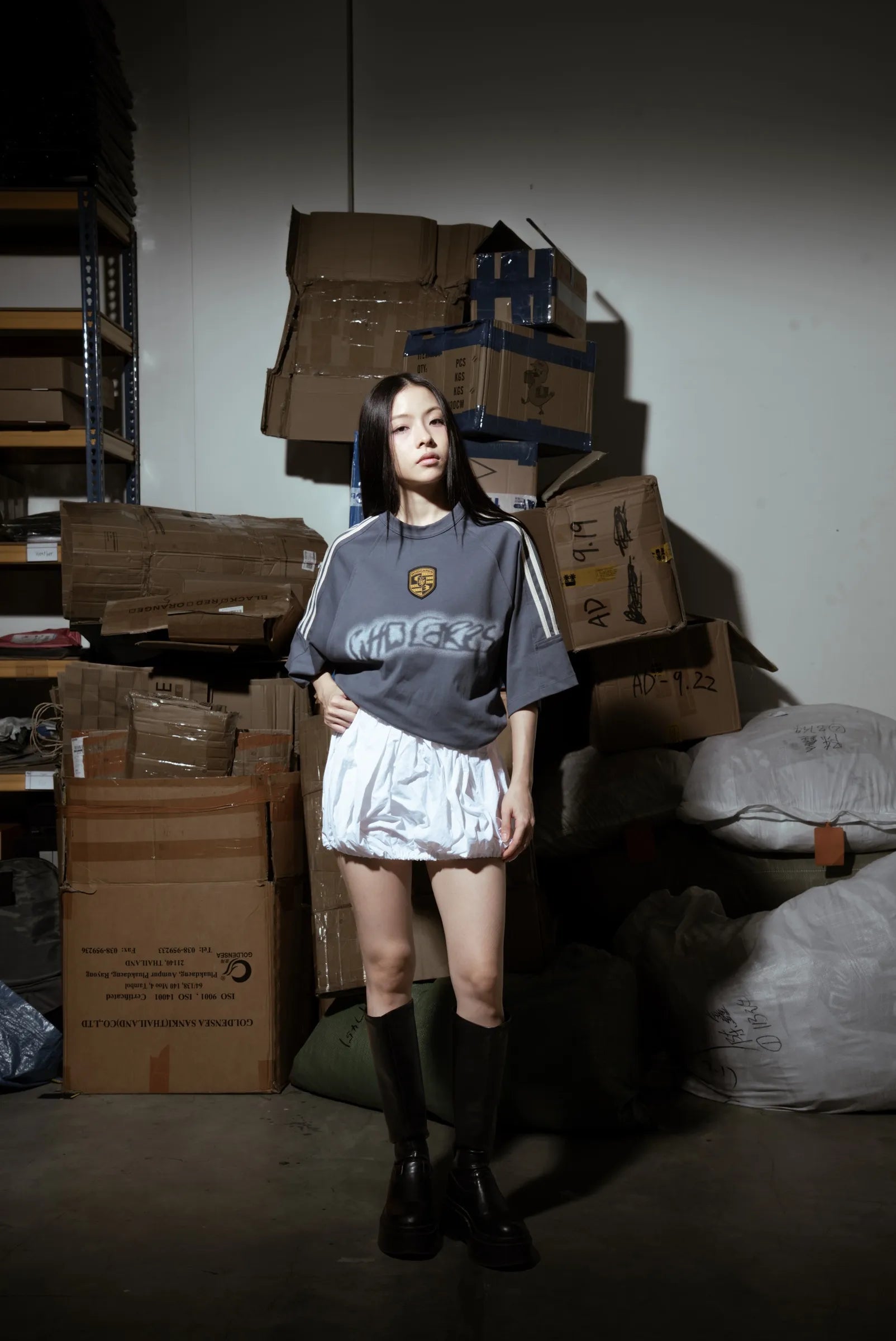 Distorted Whocares Logo Tee Ash Blue