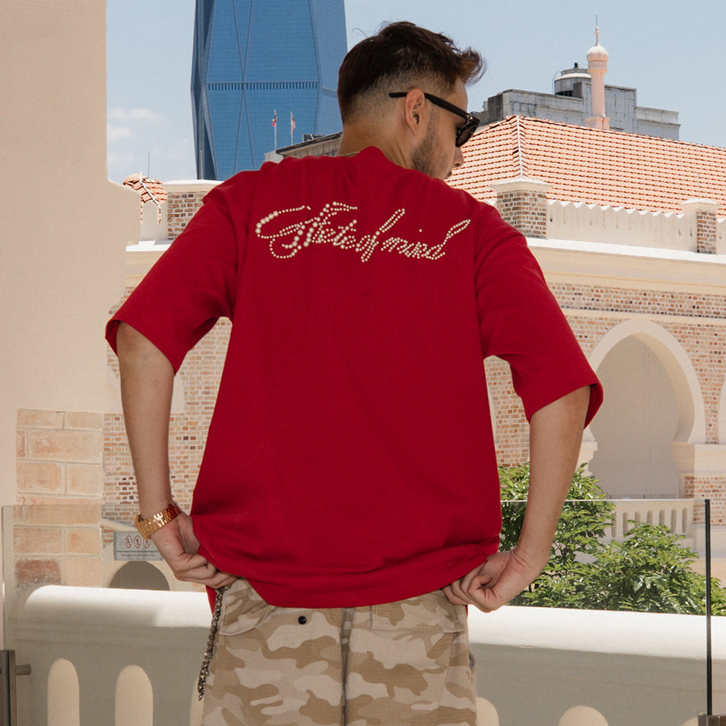 Blessed26 : Cursive Pearl Logo Tee Red