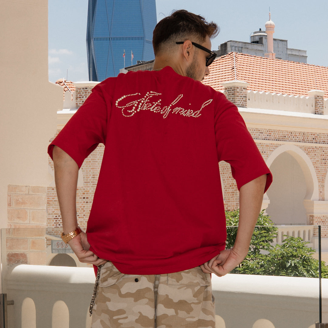 Blessed26 : Cursive Pearl Logo Tee Red