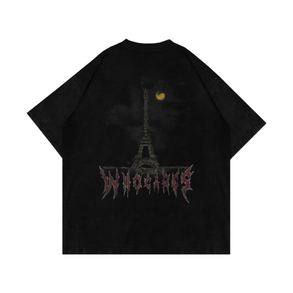Distressed Eiffel Tower Tee Black