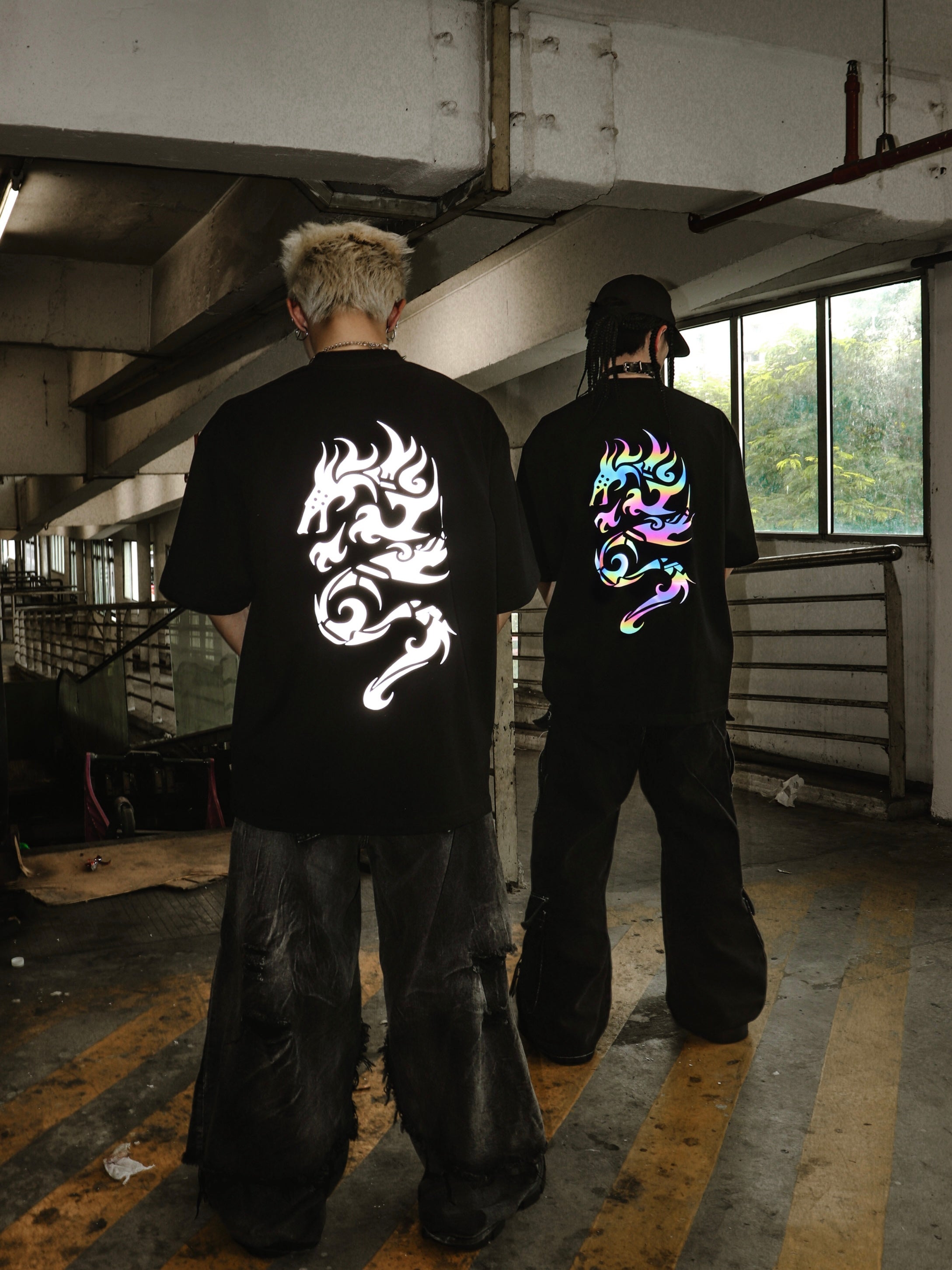 Rainbow Reflective Dragon Aura Tee Black