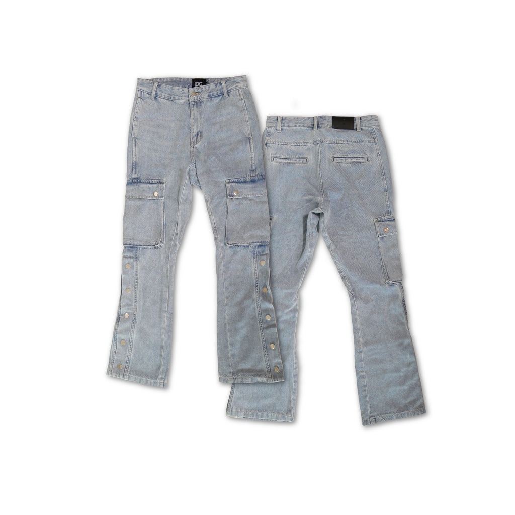 Buckle Flare Cargo Jeans (Blue)
