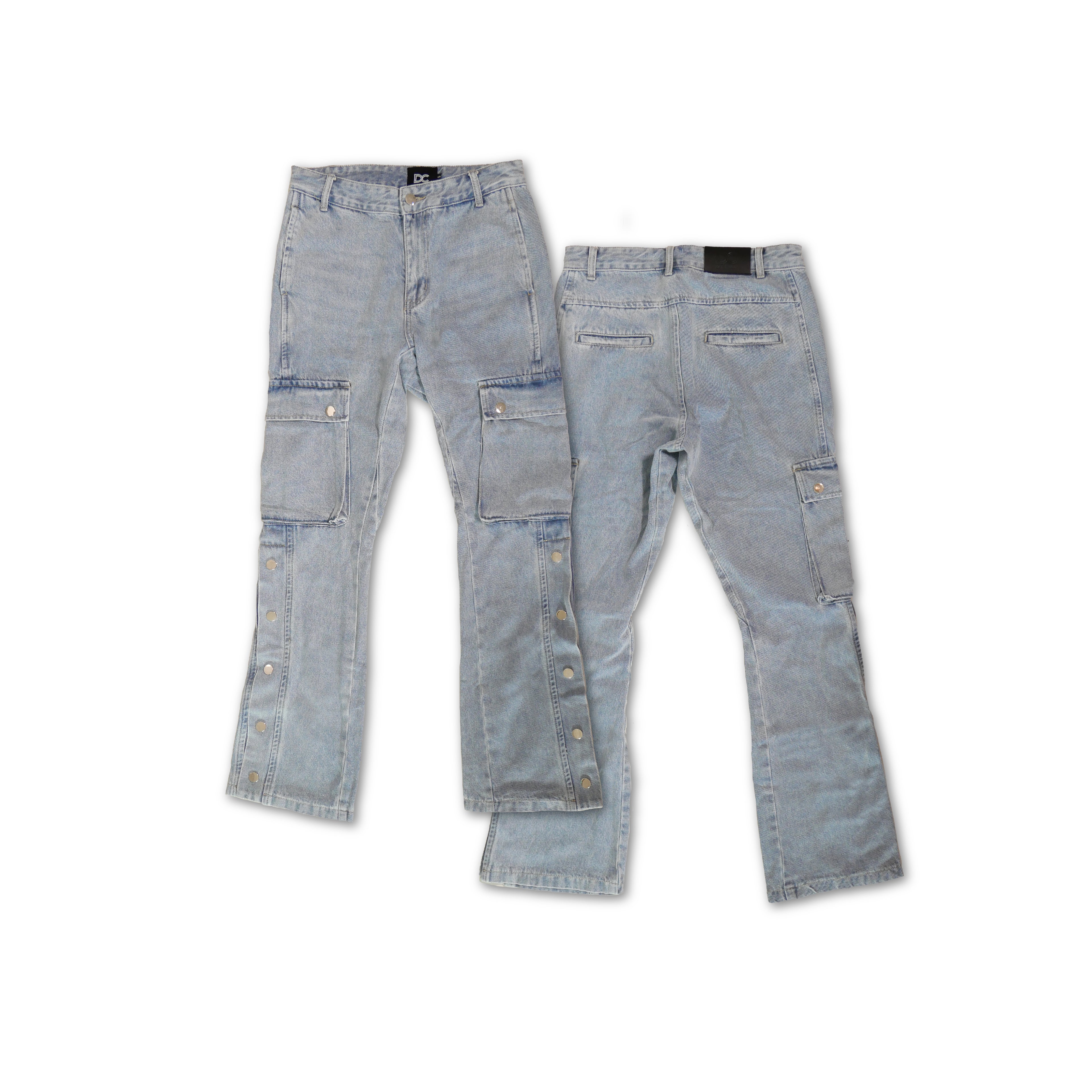 Buckle Flare Cargo Jeans (Blue)