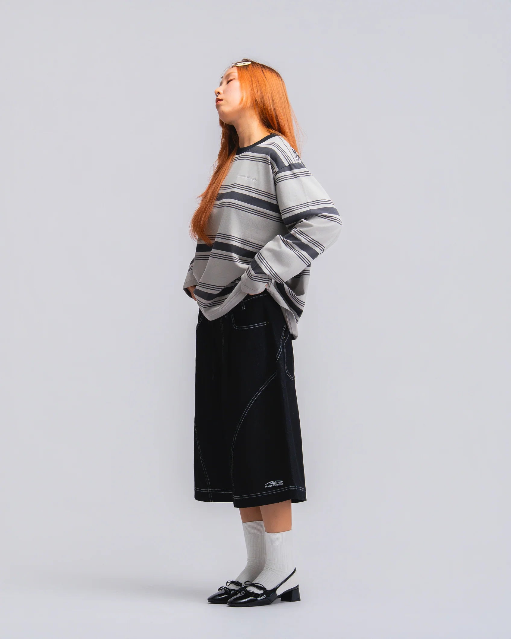 Logo Stripe Cropped L/S Tee Grey