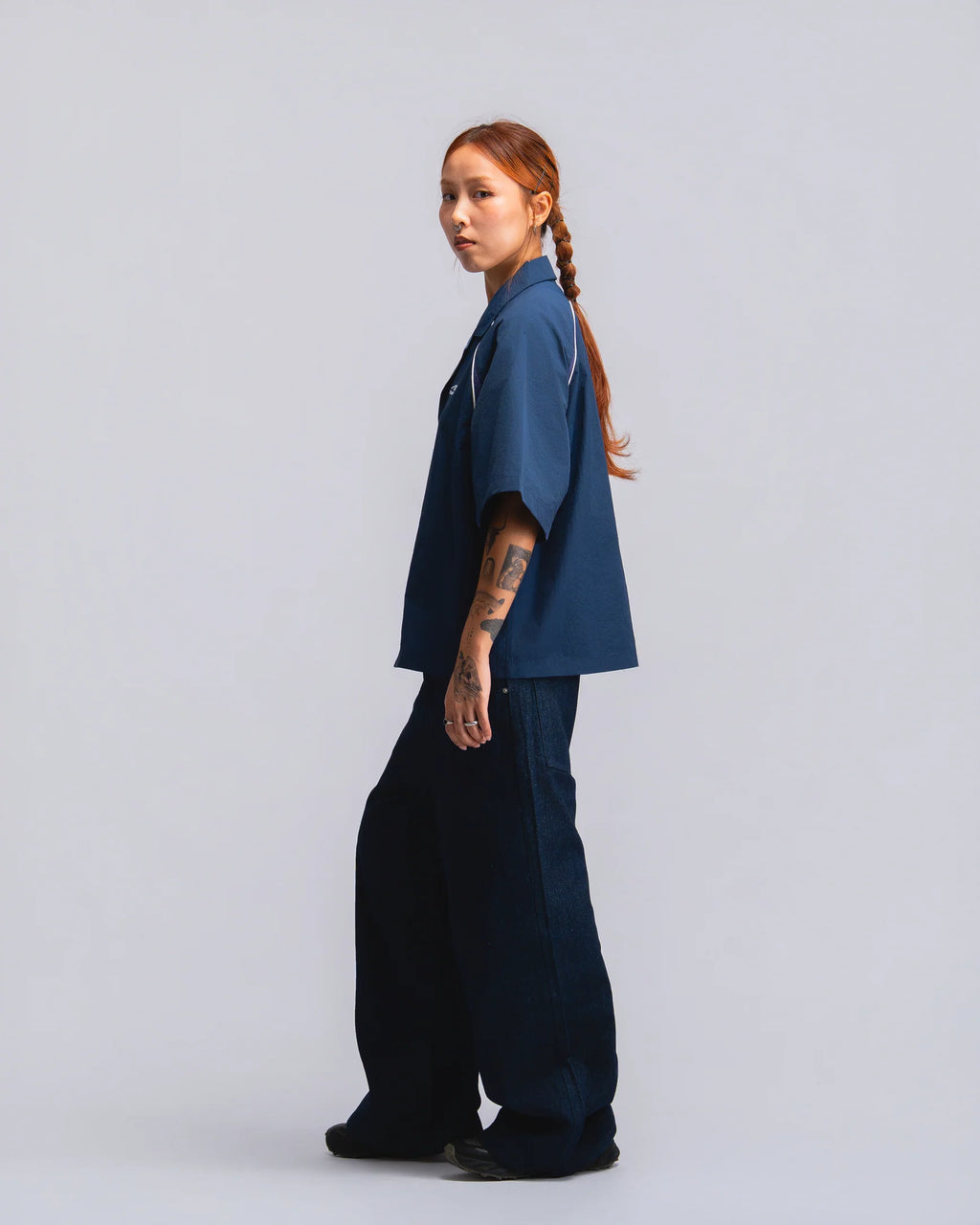 Papa Contrast Boxy Shirt Navy