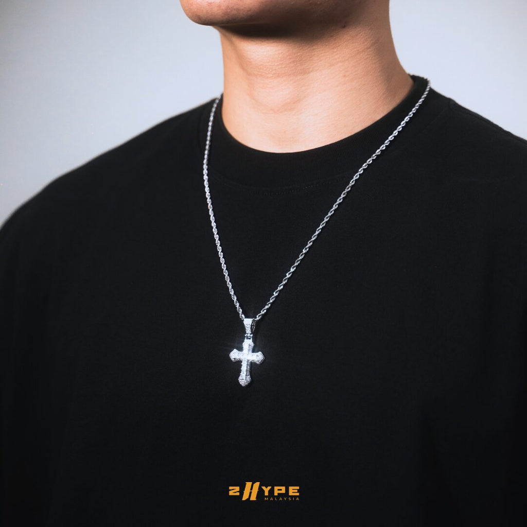 Iced-Out White Cross Pendant