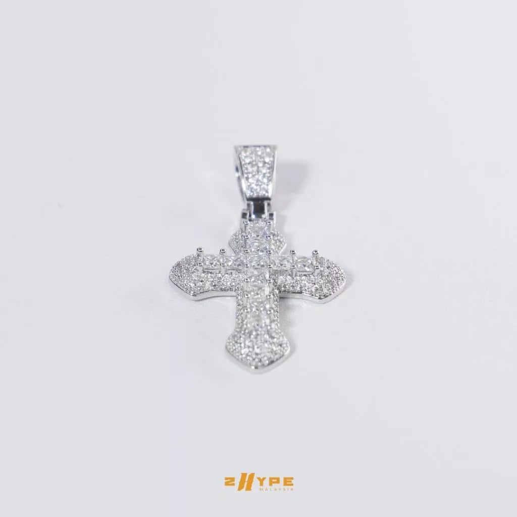 Iced-Out White Cross Pendant