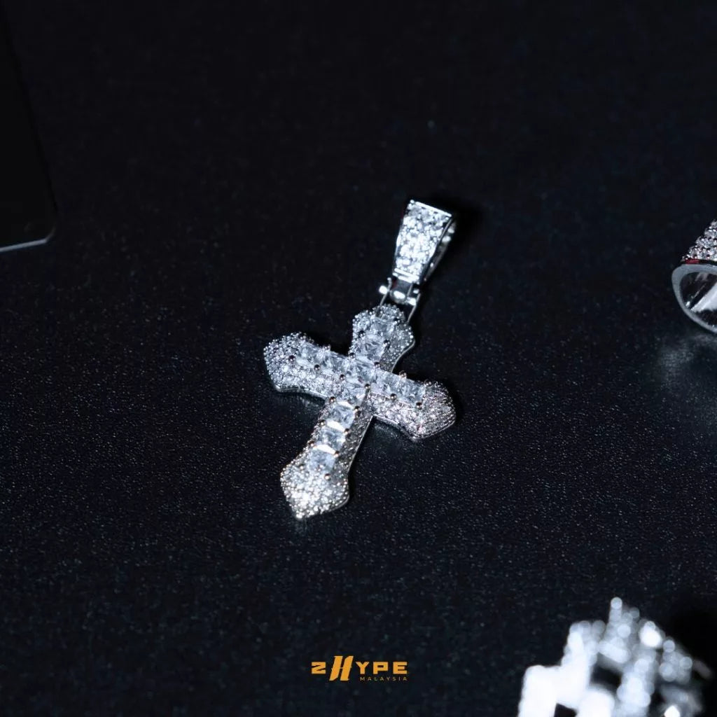 Iced-Out White Cross Pendant