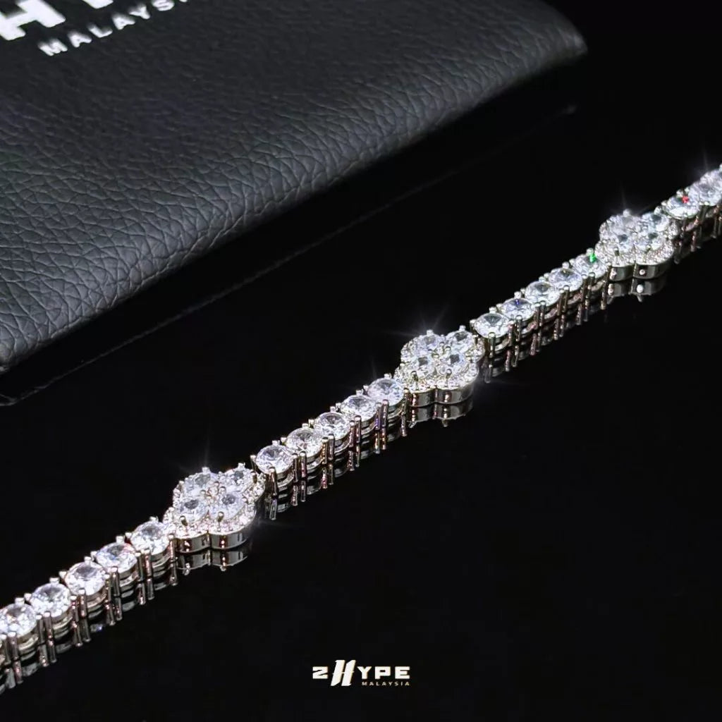 Iced Oval Cut Flower Tennis Bracelet 13mm