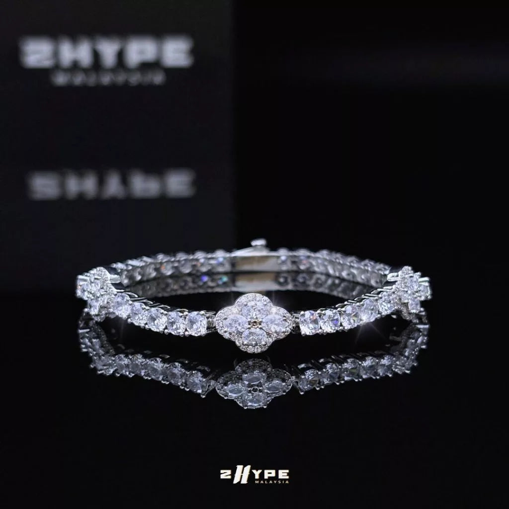 Iced Oval Cut Flower Tennis Bracelet 13mm