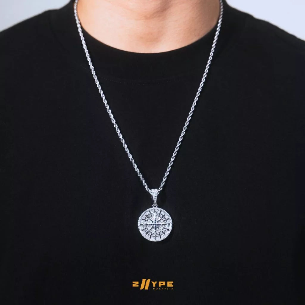 Iced-Out Compass Pendant