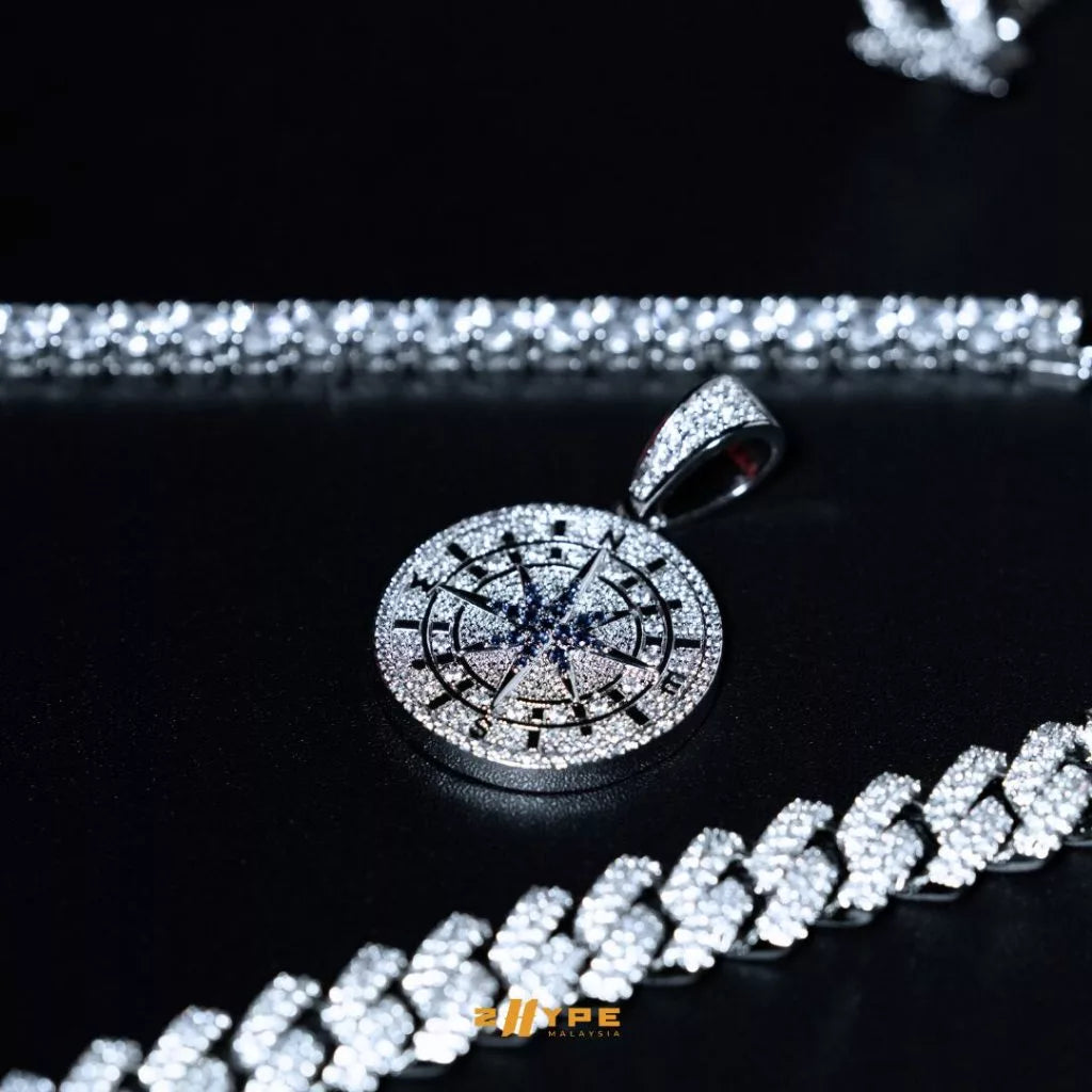 Iced-Out Compass Pendant