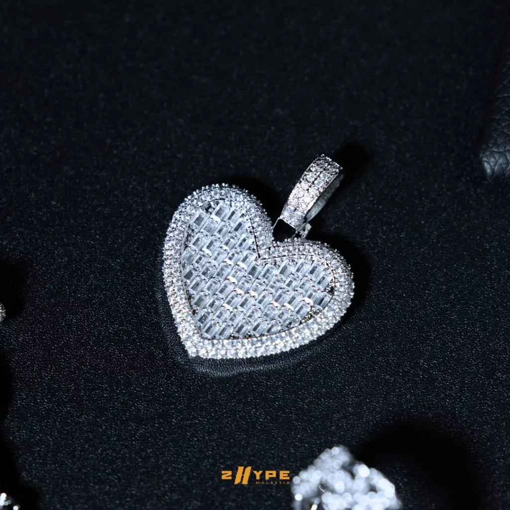 Iced-Out Baguette Heart Pendant