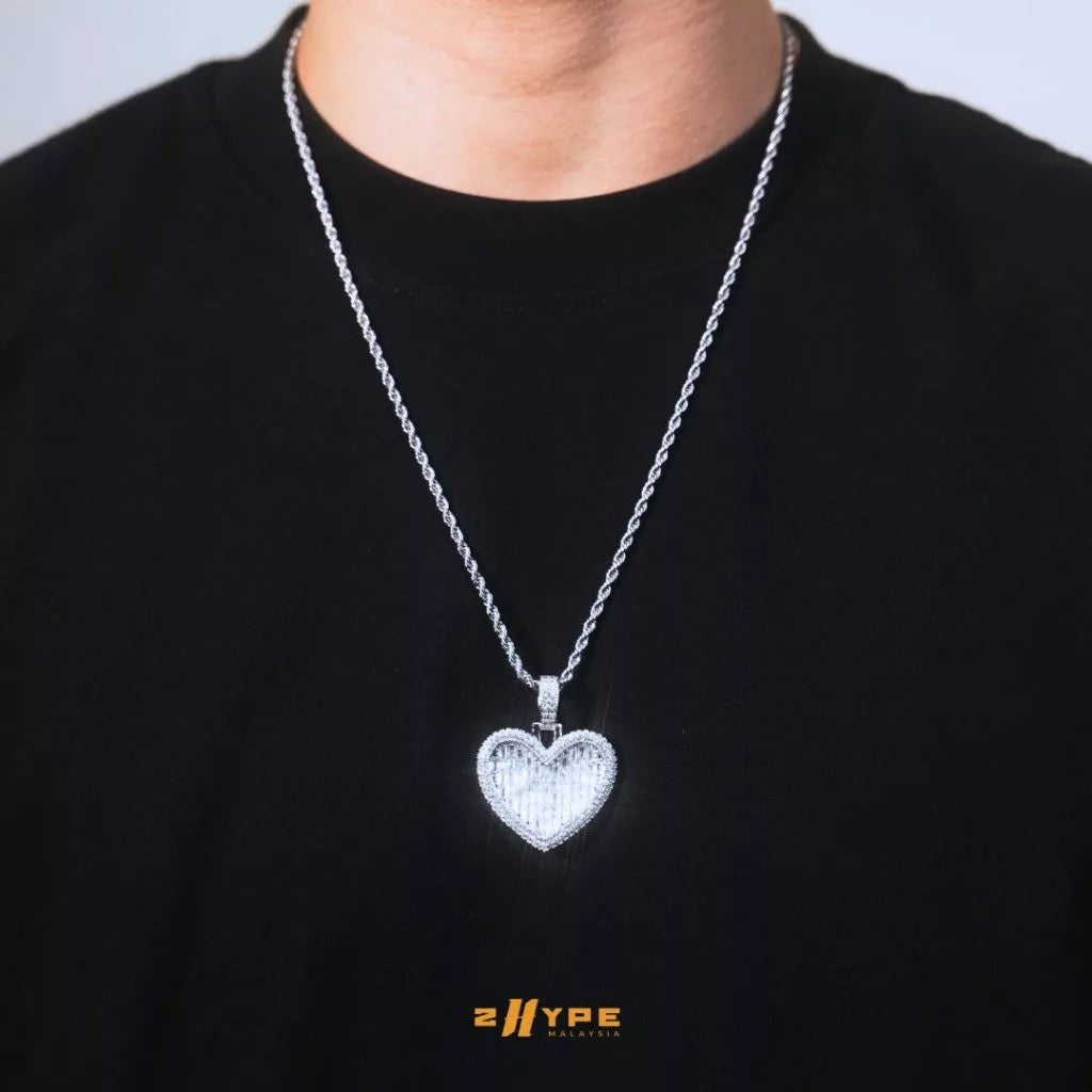 Iced-Out Baguette Heart Pendant