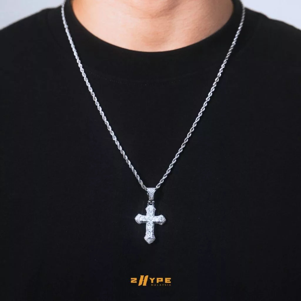 Iced-Out White Cross Pendant