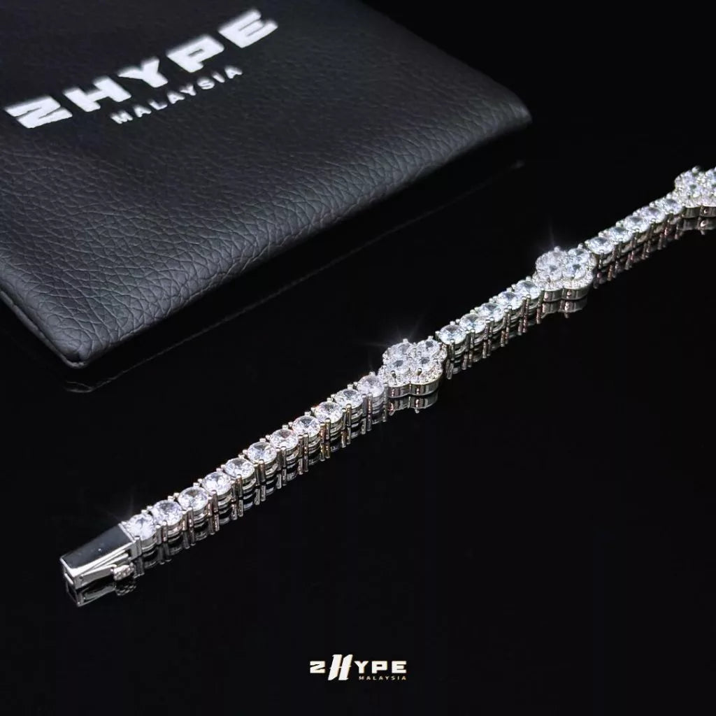 Iced Oval Cut Flower Tennis Bracelet 13mm